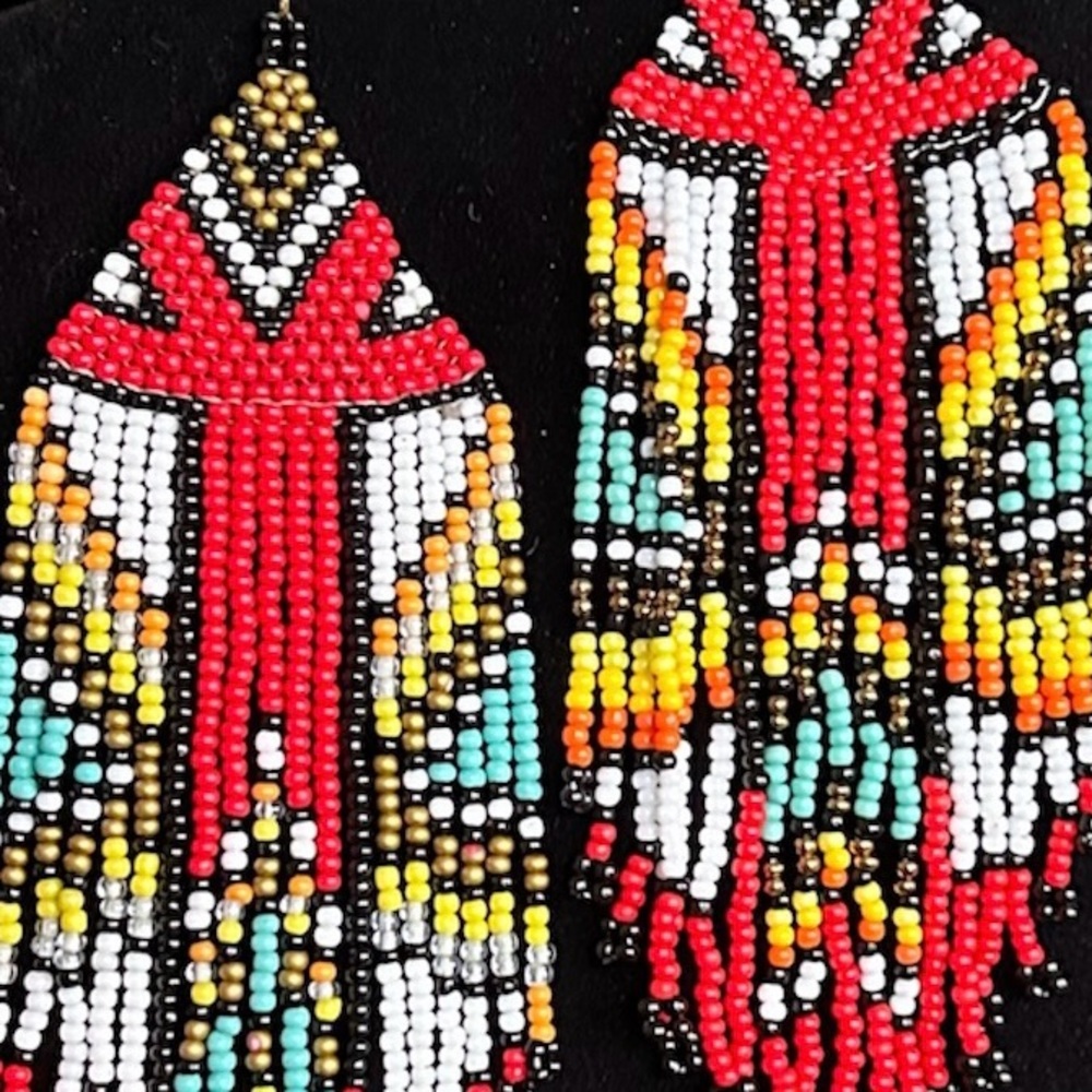 New! Colorful Seed Beaded Dangle Earrings - Picture 2 of 3
